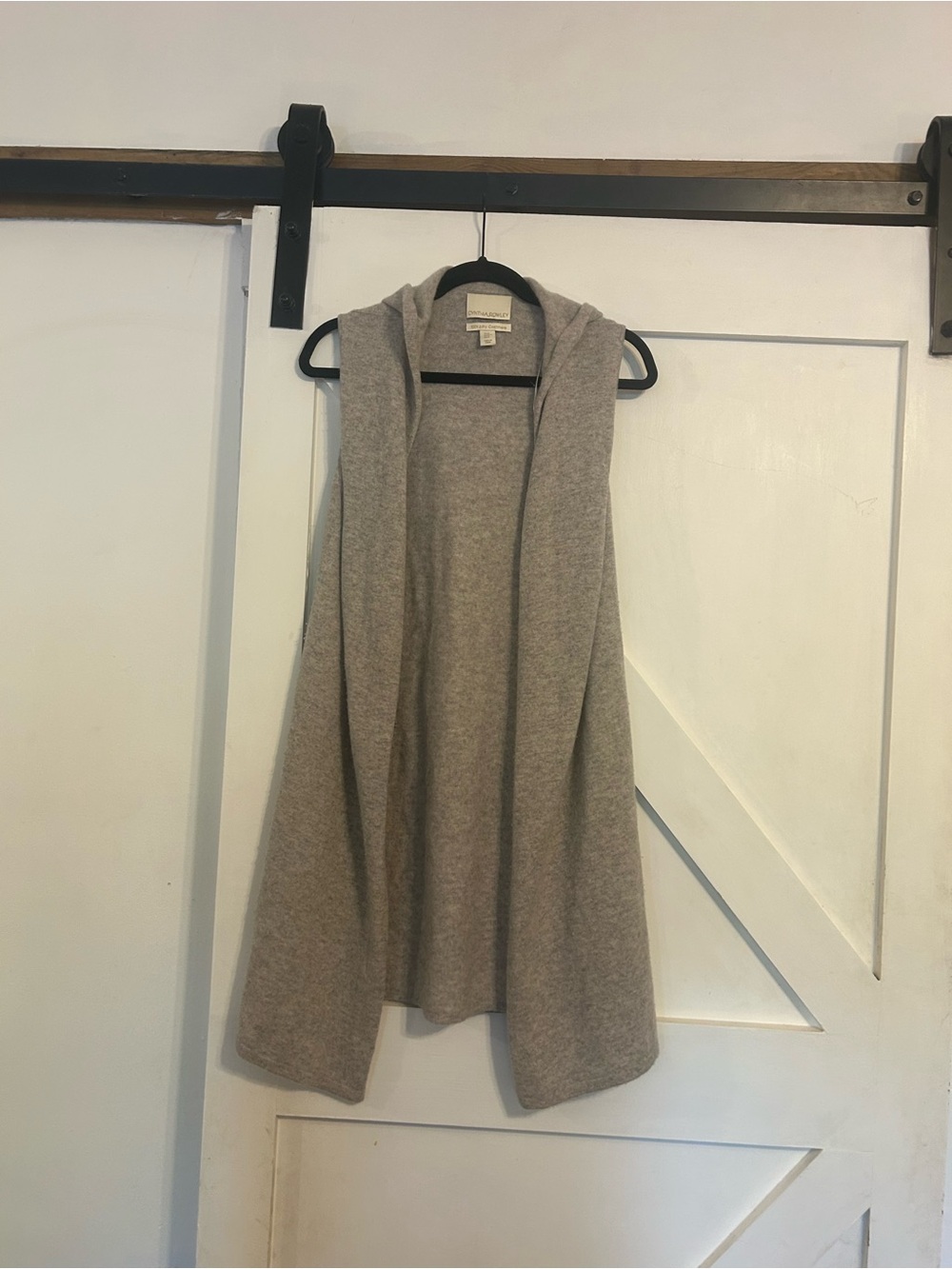 Cynthia Rowley Sz M 100% 2 Ply Gray Cashmere Sleeveless Hooded Open Duster